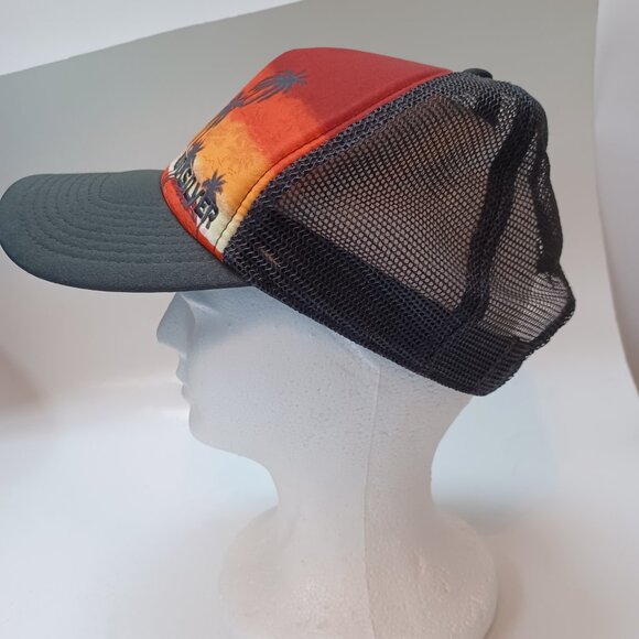 Quicksilver Trucker Hat Cap Snapback Orange Black Sunrise Sunset with Palm Trees - Picture 4 of 9